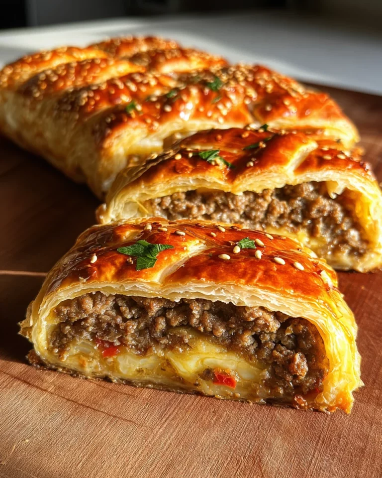 Blätterteig gefüllt mit Hackfleisch und Käse