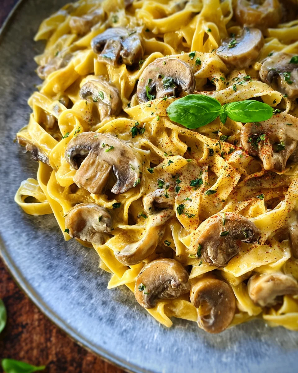 Cremige Pasta in Champignonrahmsauce (vegetarisches Rezept)