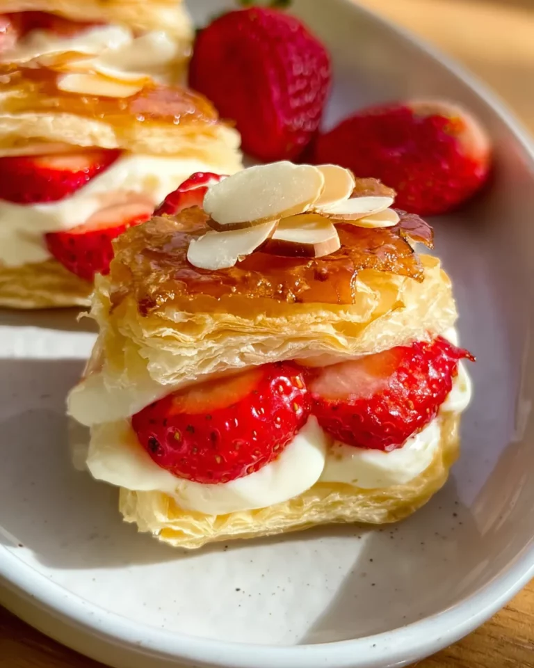 Erdbeer Bienenstich Teilchen aus Blätterteig