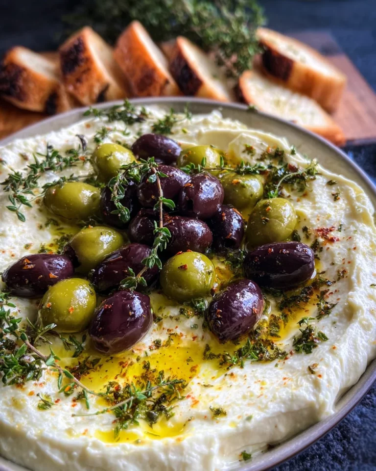 Feta Dip mit gerösteten Oliven (schnelles Rezept)