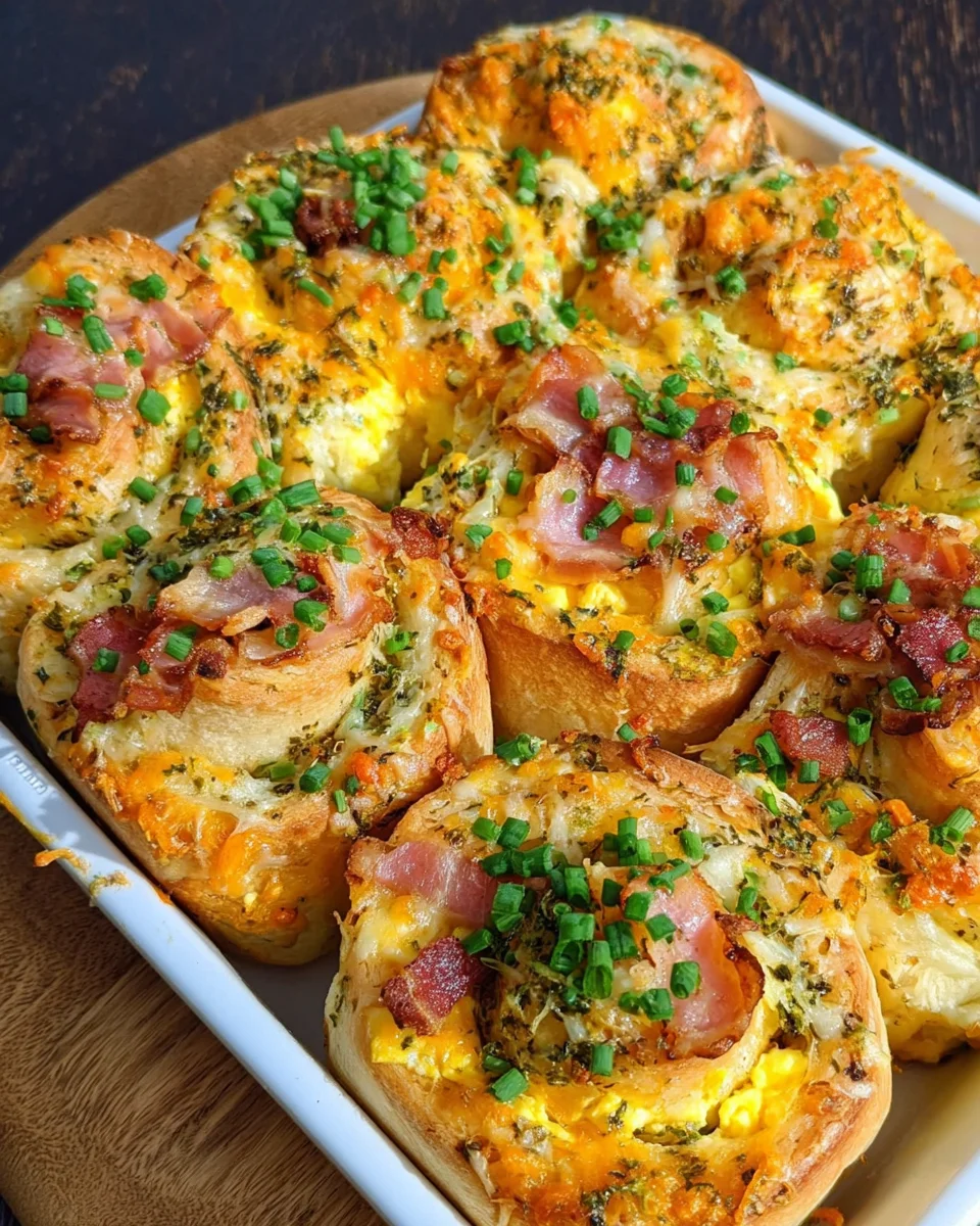 Frühstücksrollen mit Rührei, Käse und Speck