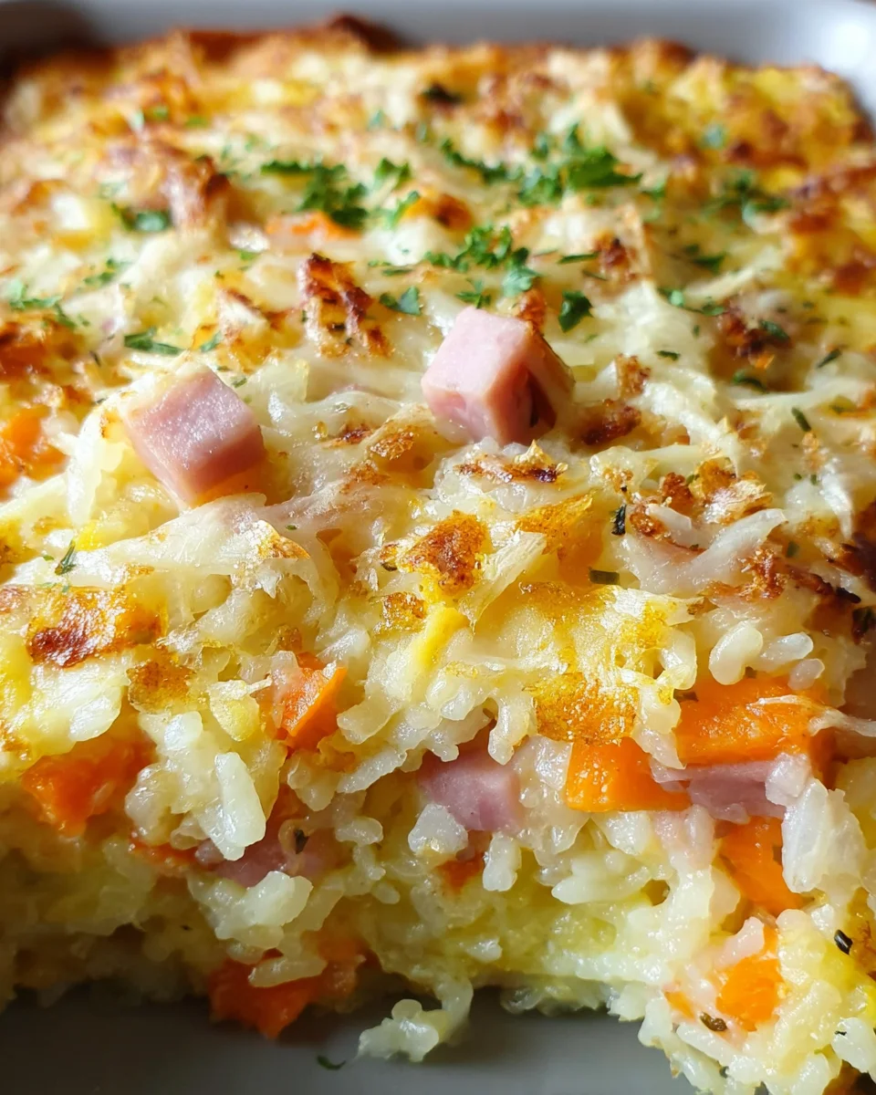 Gebackener Reis mit Schinken und Käse