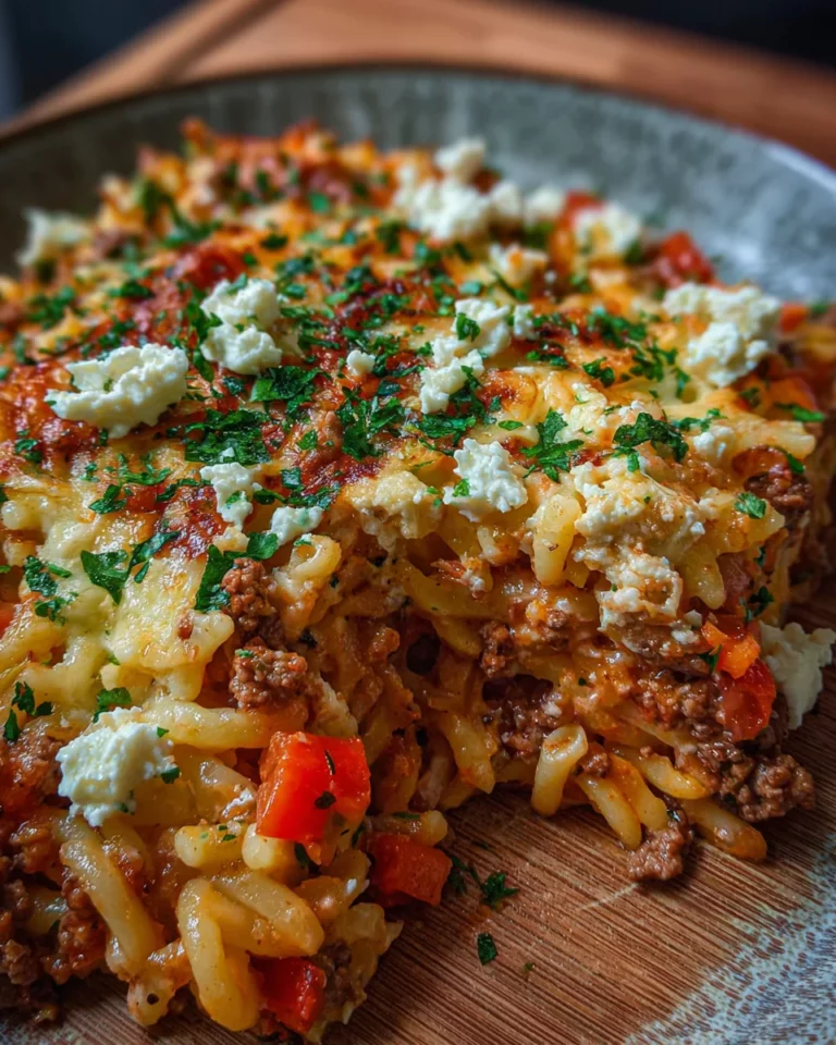 Griechischer Nudel-Hackfleisch Auflauf mit Feta