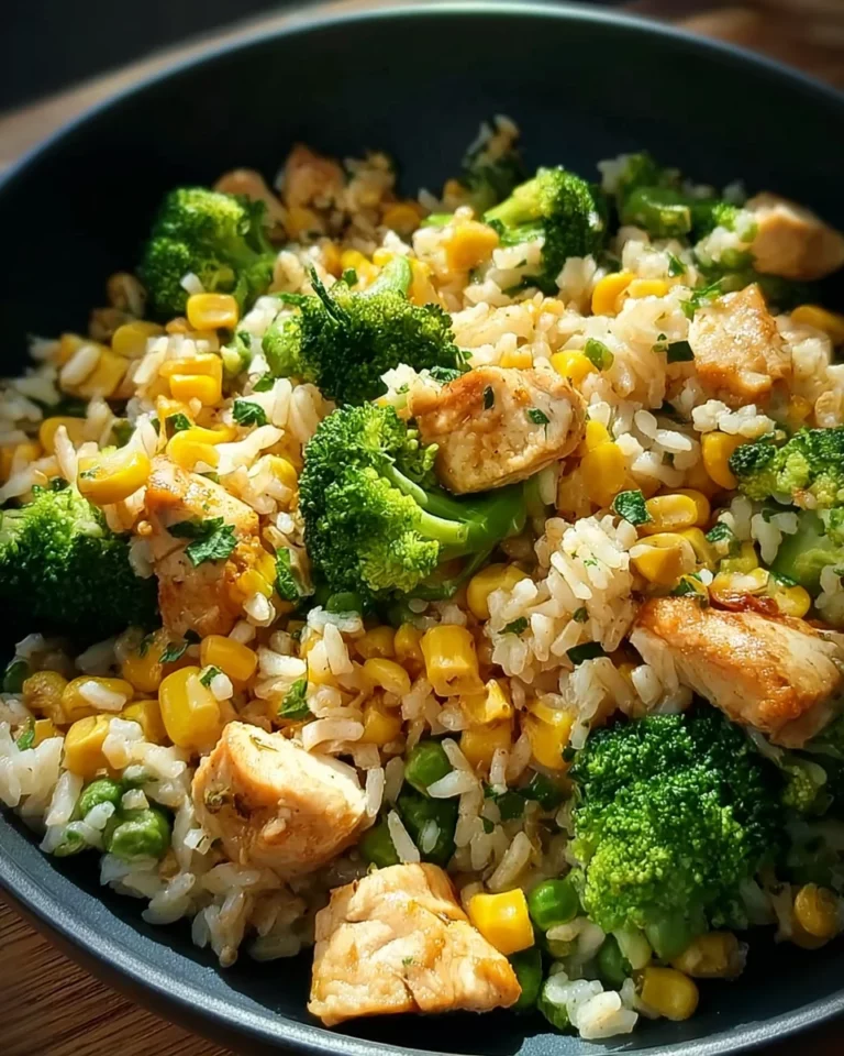 Hähnchen-Reis-Pfanne mit Brokkoli und Mais
