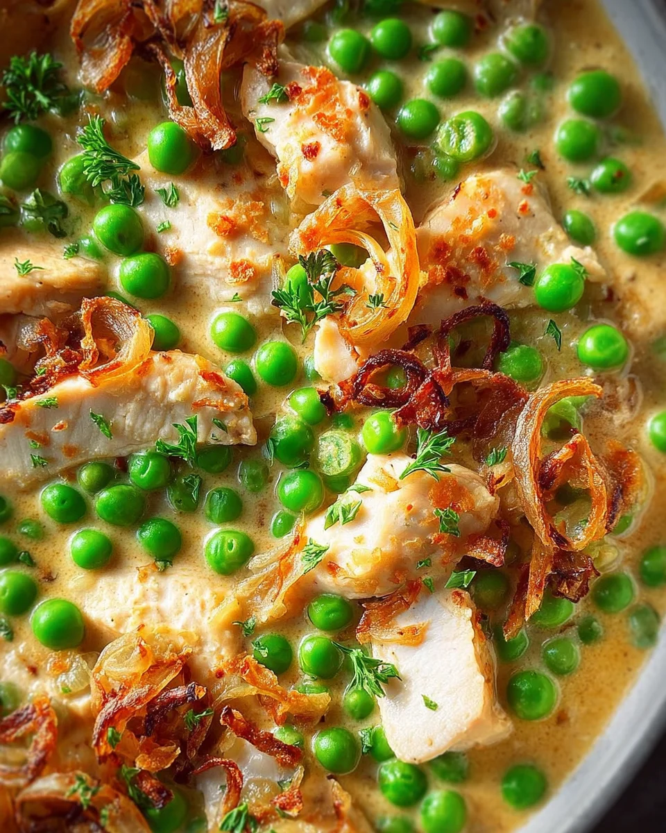 Hähnchen mit Erbsen in Senf-Sahne-Sauce