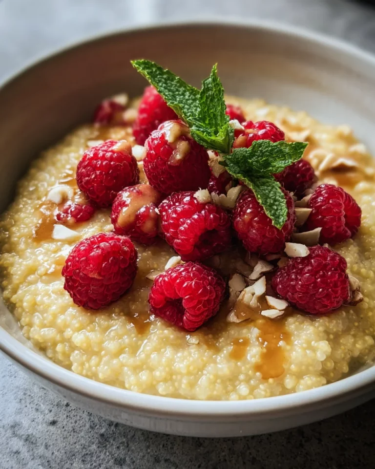 Hirsebrei mit Himbeeren