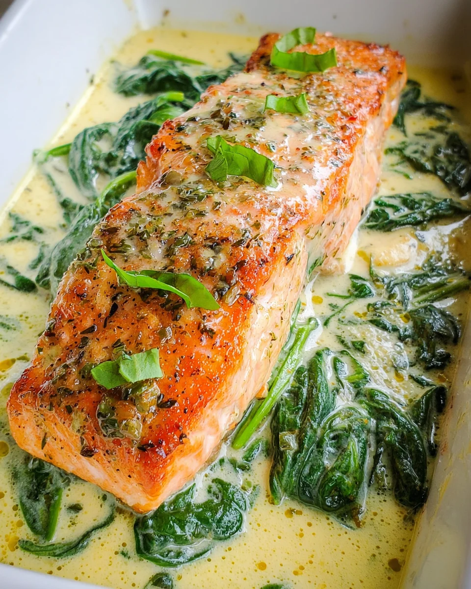 Ofenlachs mit cremigem Spinat