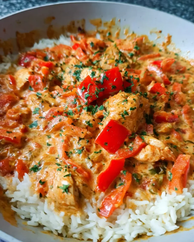 Paprika-Hähnchen-Pfanne mit Reis - cremig & lecker