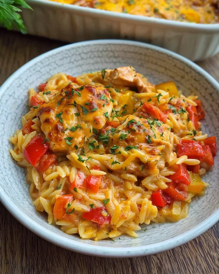 Paprika Sahne Hähnchen mit Orzo Nudeln aus dem Ofen