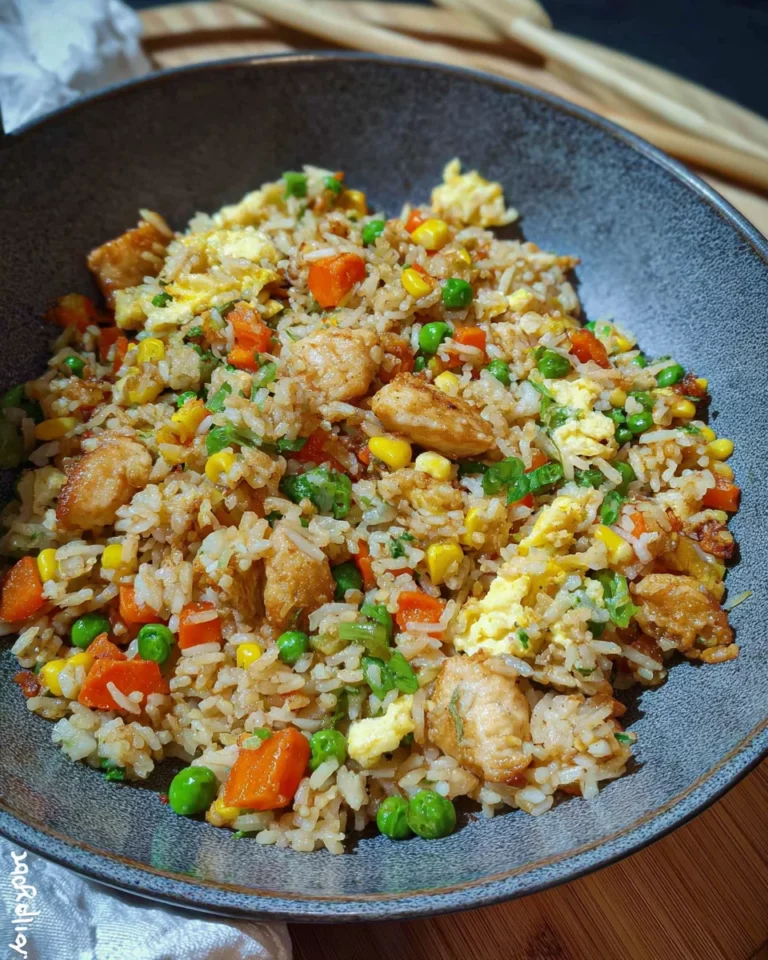 Reis im Airfryer – gebratener Reis mit Hähnchen