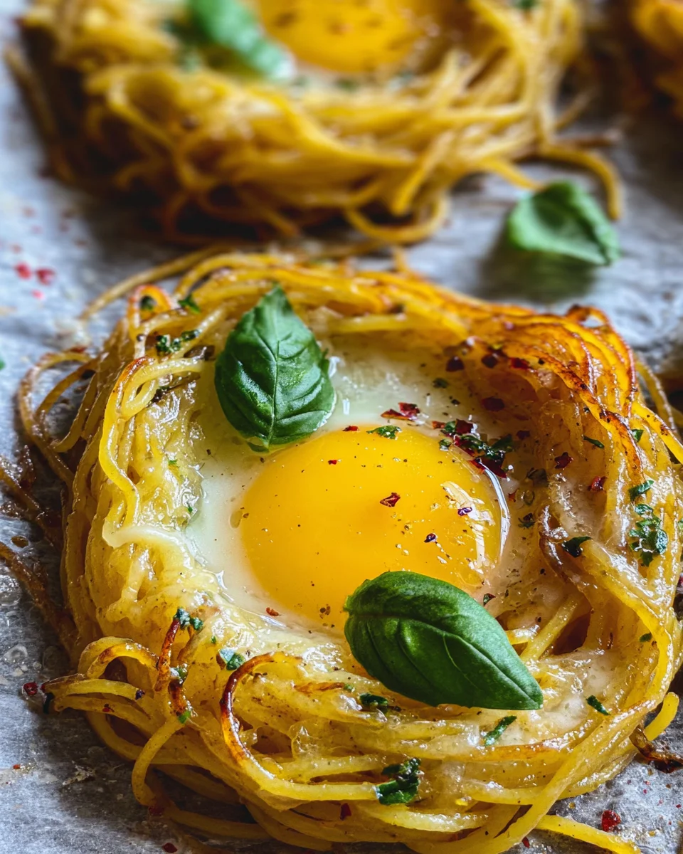 Spaghetti Nester mit Ei (schnelles Rezept)