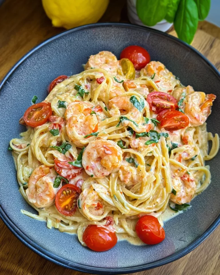 Spaghetti mit Garnelen in Frischkäsesauce