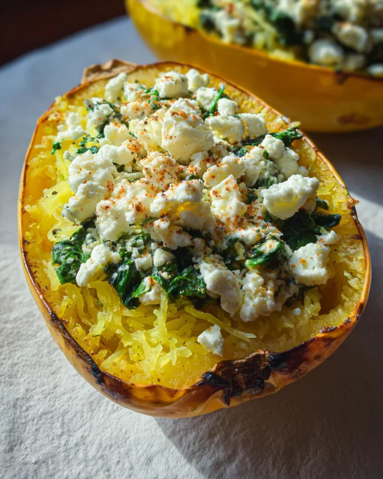 Spaghettikürbis mit Spinat und Feta