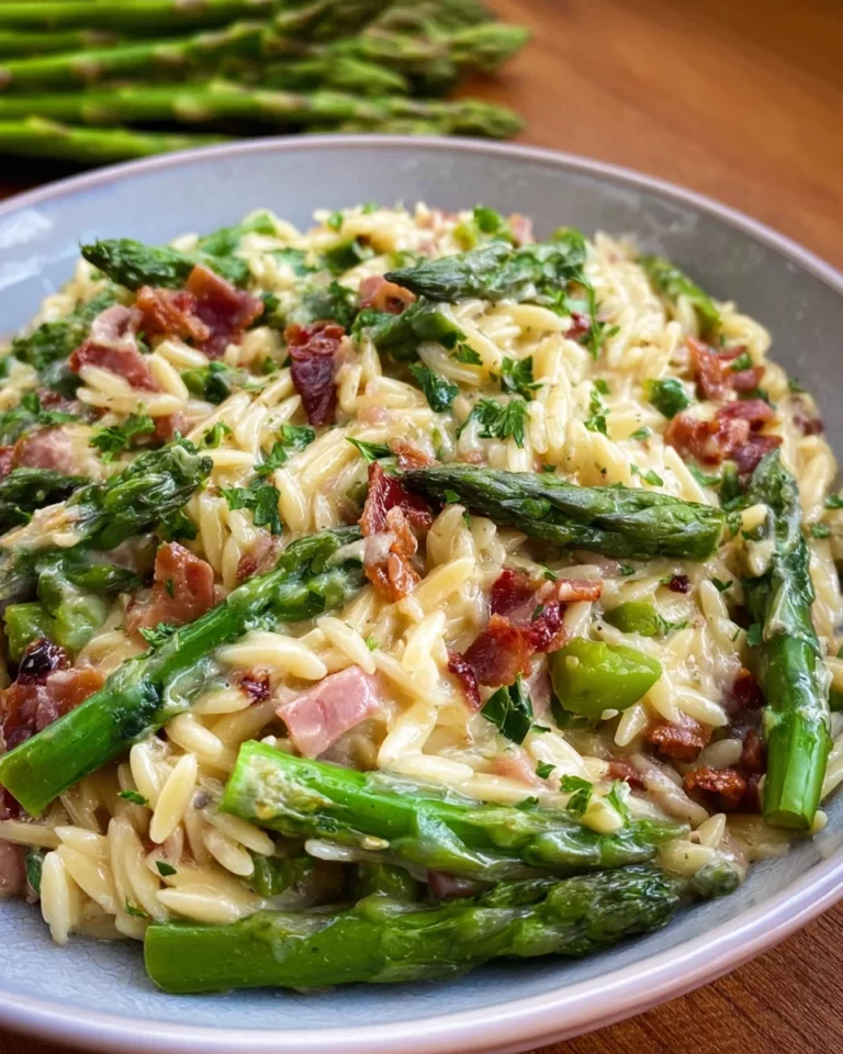 Spargel Orzo Pasta mit Schinken