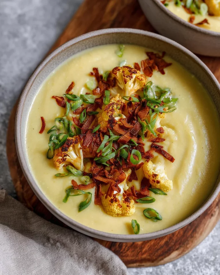Vegane Blumenkohlsuppe mit Kokos-Speck