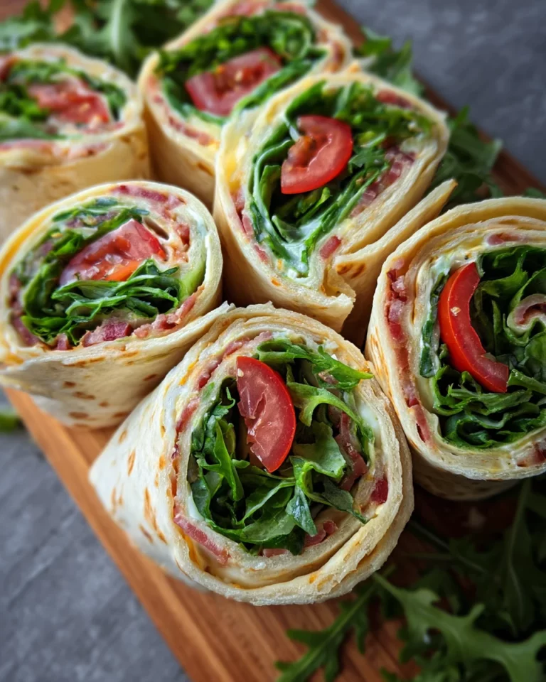 Vegetarische Wrap-Röllchen mit Rucola und Tomaten