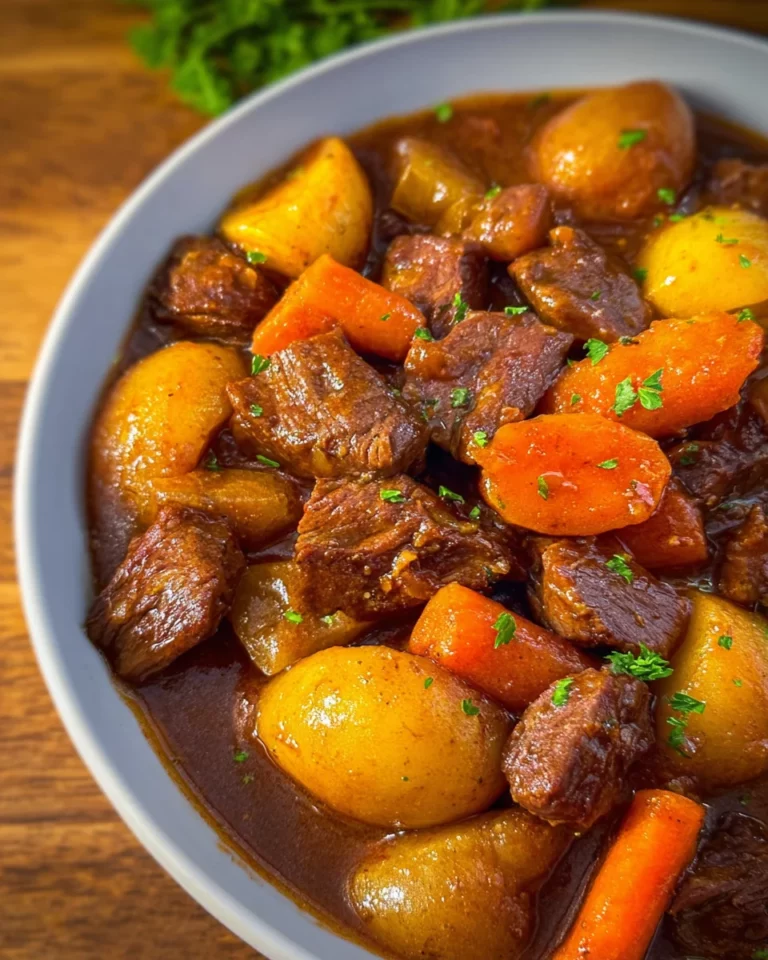 Zarter Gulasch Eintopf mit Kartoffeln und Möhren