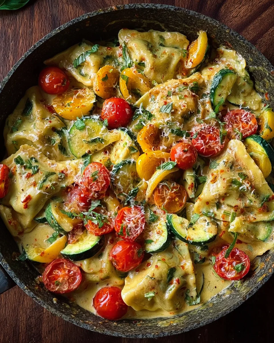 Cremige Maultaschenpfanne mit Zucchini und Tomaten