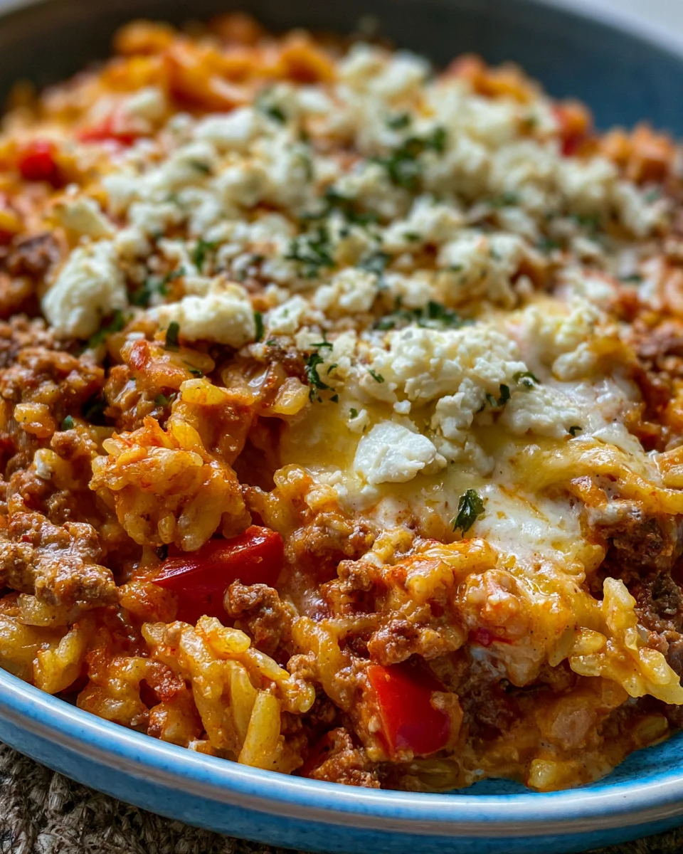 Griechischer Nudel-Hackfleisch Auflauf mit Feta