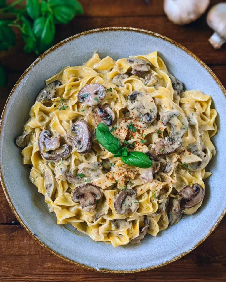 Cremige Pasta in Champignonrahmsauce (vegetarisches Rezept)