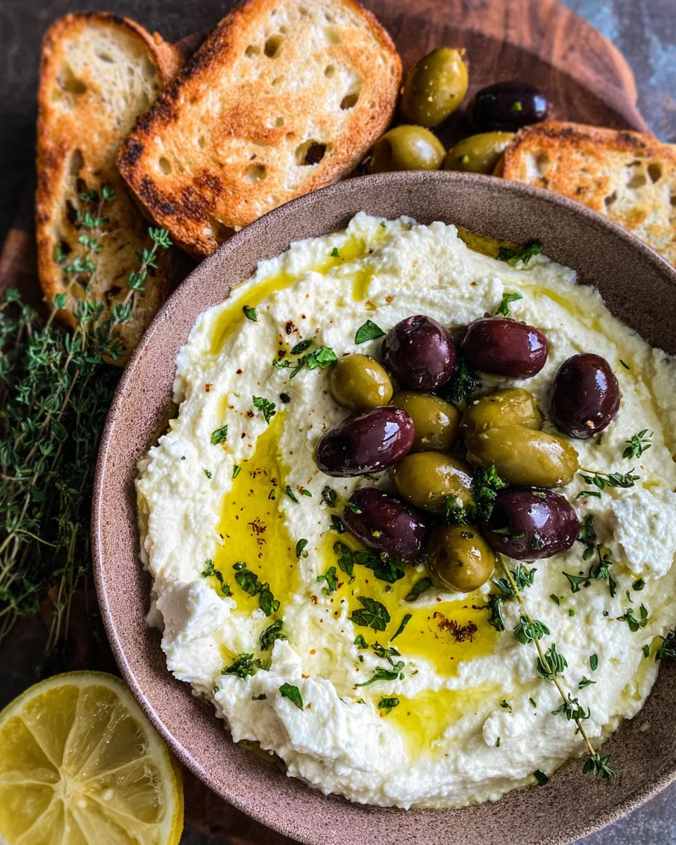 Feta Dip mit gerösteten Oliven (schnelles Rezept)
