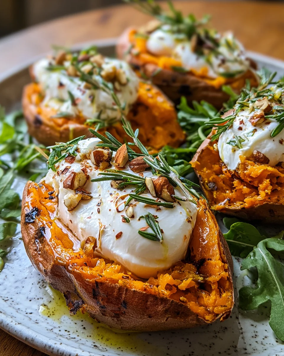 Gefüllte Süßkartoffeln mit Burrata
