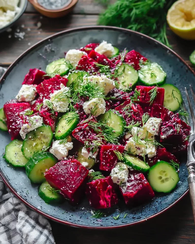Lebhafte Rote-Bete-Feta-Salat mit Gurke und Dill für frische Sommermomente