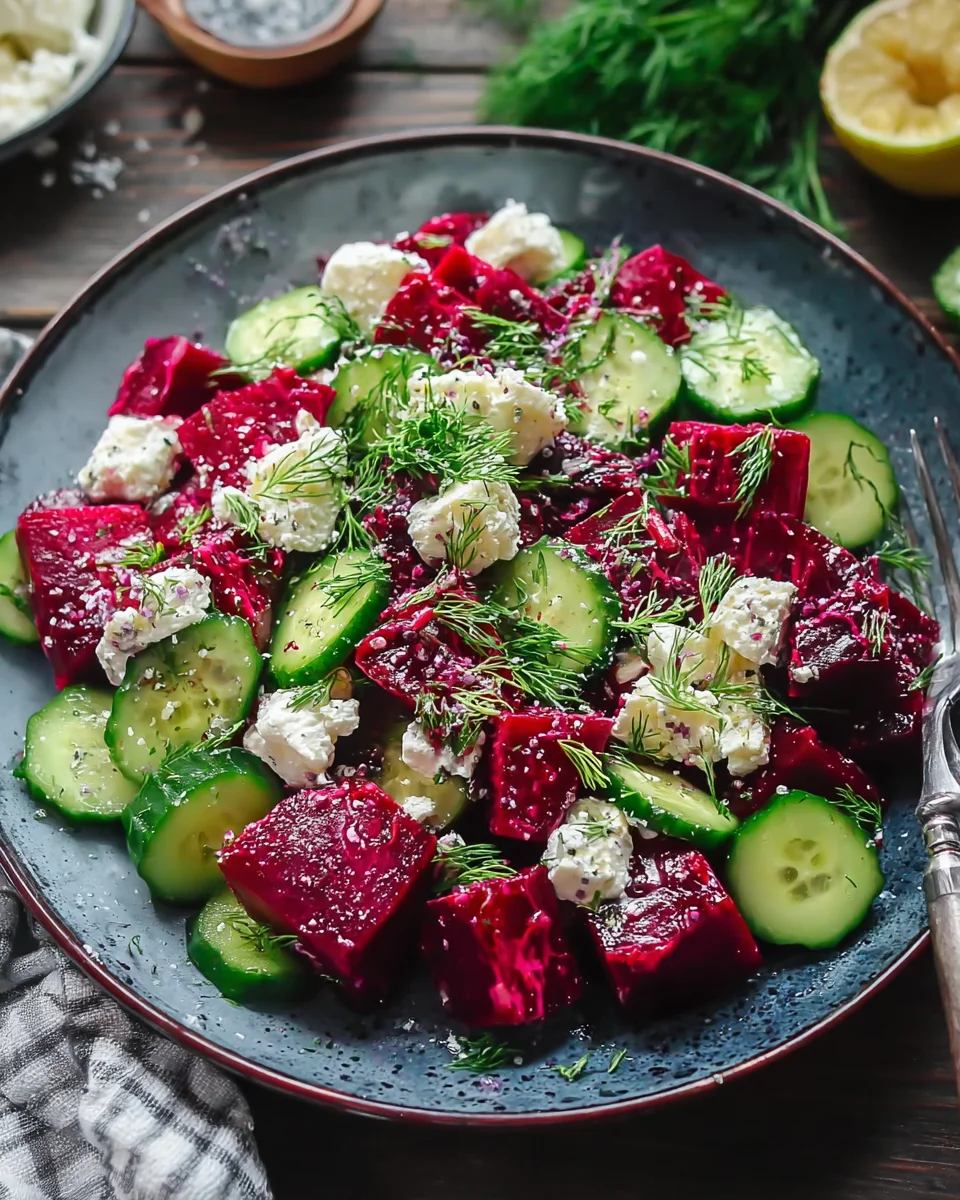 Lebhafte Rote-Bete-Feta-Salat mit Gurke und Dill für frische Sommermomente