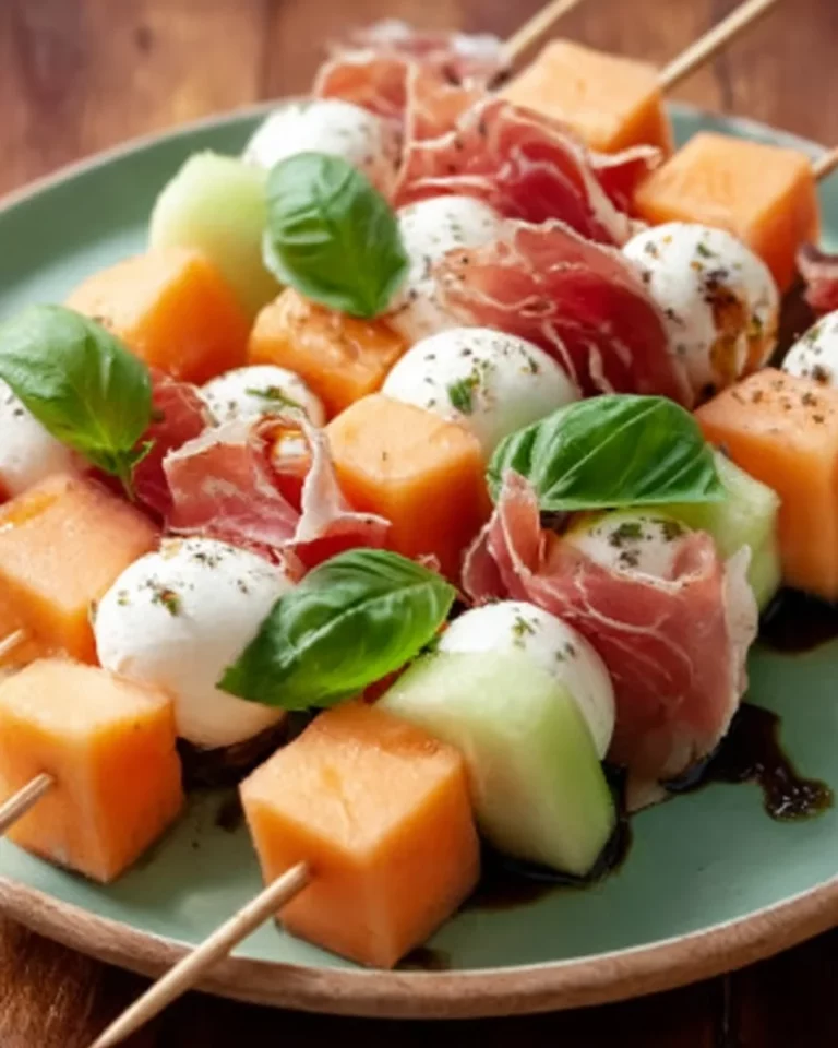 Melonen-, Prosciutto- und Mozzarella-Spieße