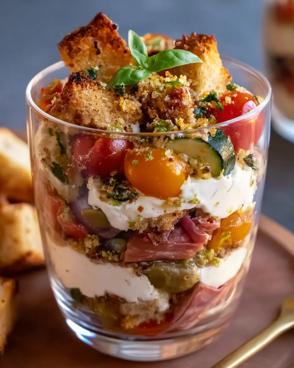 Pikantes Antipasti Tiramisu mit Brot Crumble