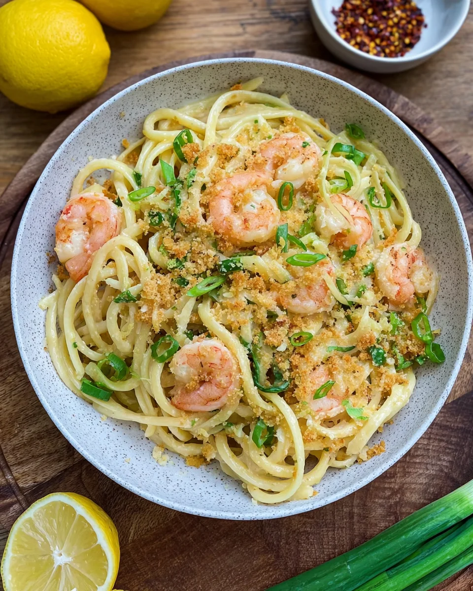 Sommerpasta mit Zitronensauce und Garnelen