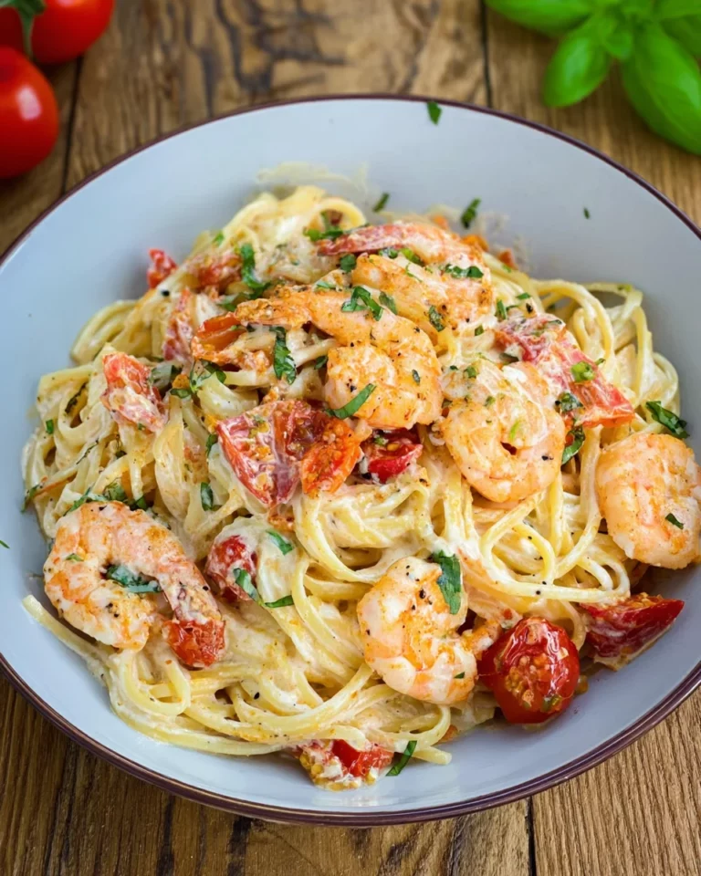 Spaghetti mit Garnelen in Frischkäsesauce
