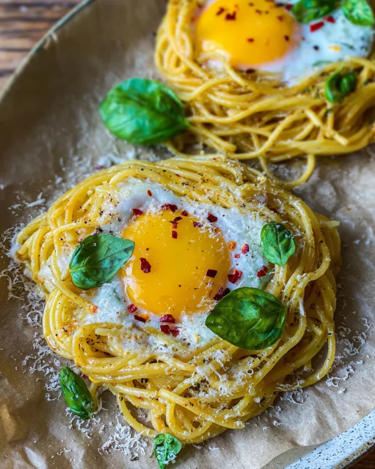 Spaghetti Nester mit Ei (schnelles Rezept)