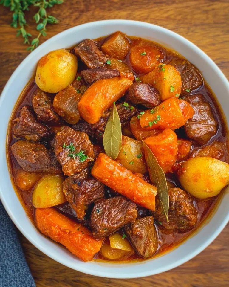 Zarter Gulasch Eintopf mit Kartoffeln und Möhren