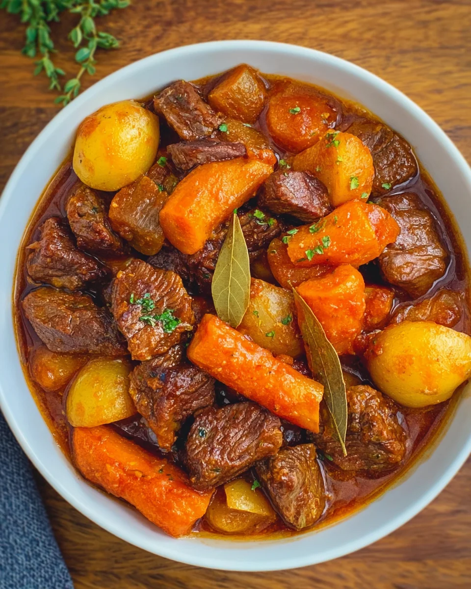 Zarter Gulasch Eintopf mit Kartoffeln und Möhren