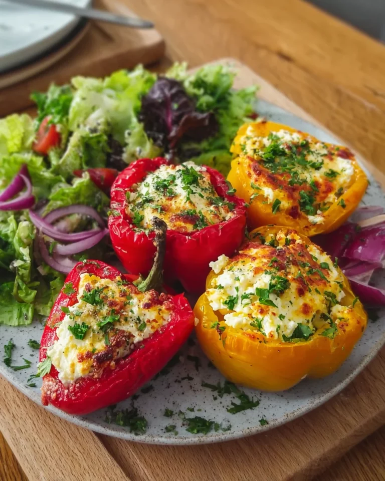 Gefüllte Feta Paprika mit buntem Salat