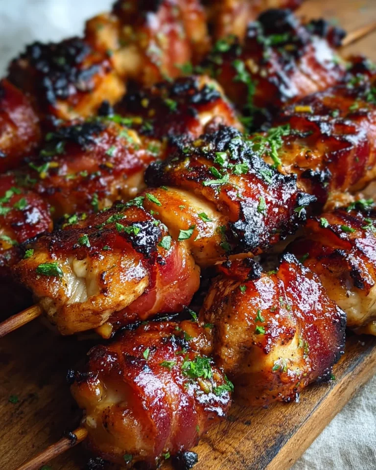 Gegrillte Honig-BBQ-Bacon-Hühnchen-Spieße einfach zubereiten