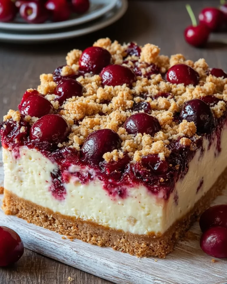 Käsekuchen mit Kirschen und Streuseln