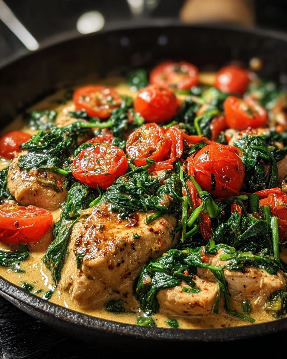Keto Hähnchen-Spinat-Tomaten-Pfanne image 2