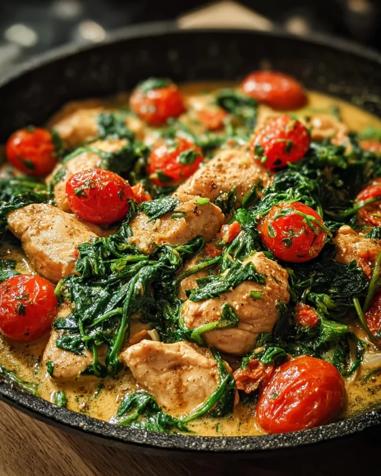Keto Hähnchen-Spinat-Tomaten-Pfanne