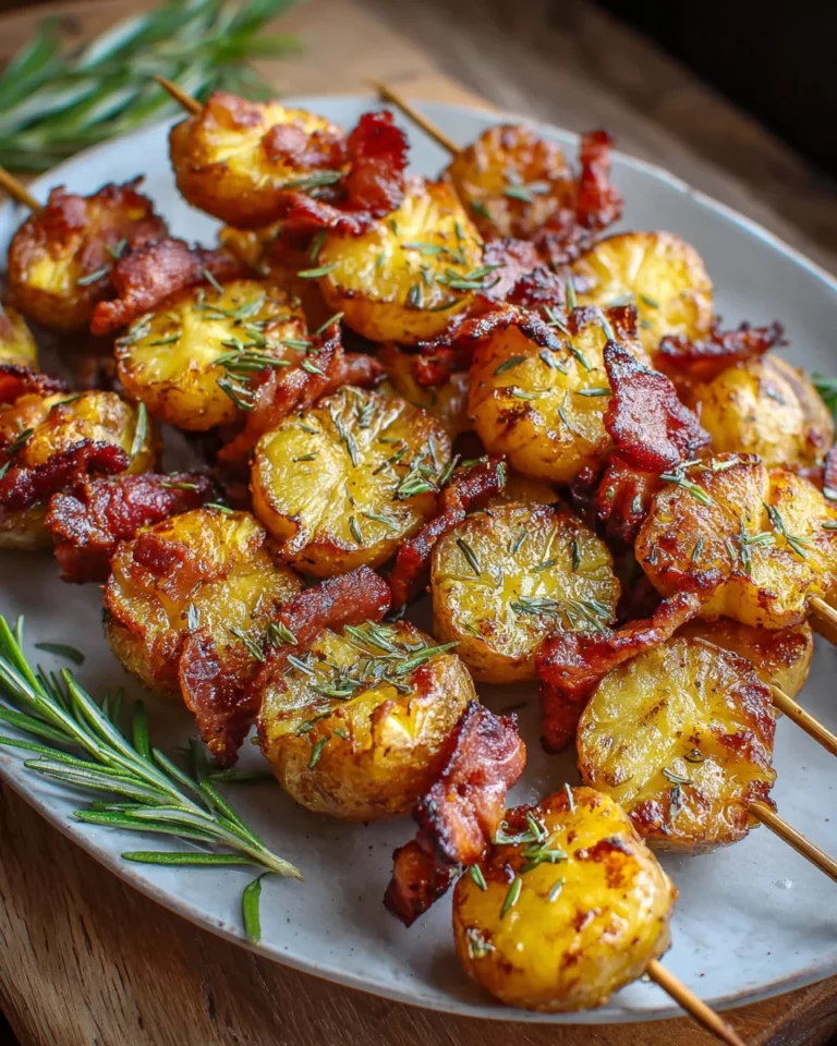 Knusprige Smashed-Potato-Bacon-Spieße mit Rosmarin