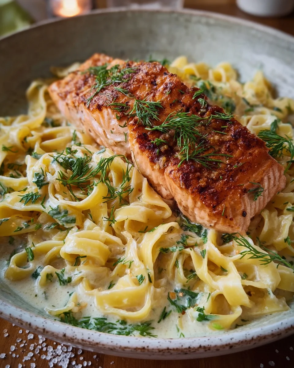 Lachsfilet mit Bandnudeln