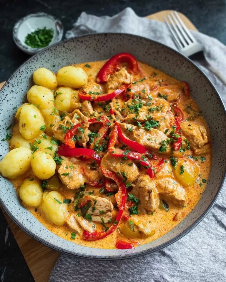Paprika-Sahne-Hähnchen mit Gnocchi